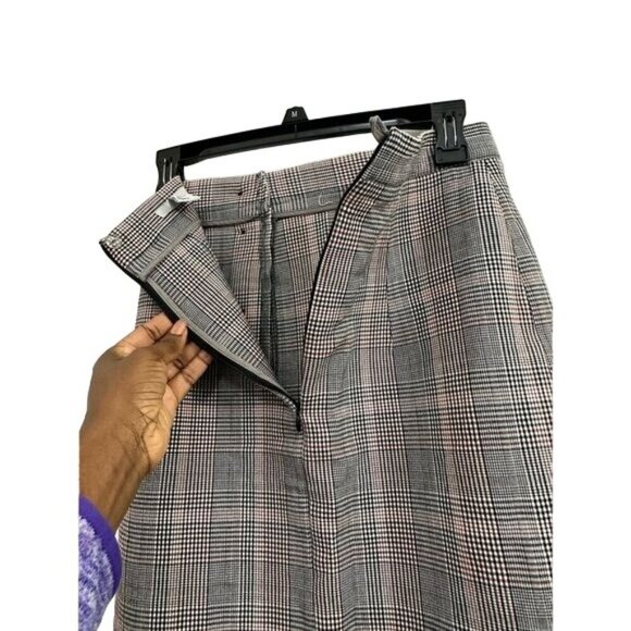H&M Plaid Pencil Skirt Knee-length Button Up Taupe Sz 2 Buttons Side Slit Office - Picture 9 of 9